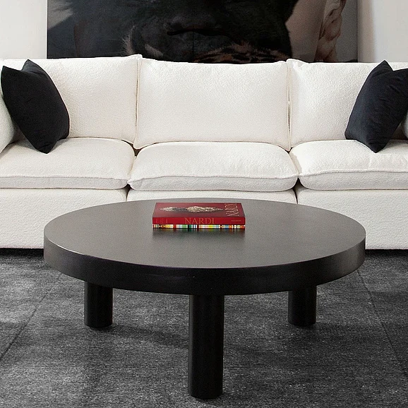 Diamond Sofa Rune 42-Inches Round Cocktail Table with Solid Acacia Wood Top & Iron Leg Base in Black RUNECTBL