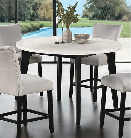 Furniture of America Sabro Round Counter Height Table in Black/White FM3330BK-PRT-TABLE