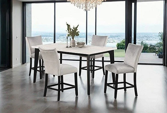 Furniture of America Sabro Square 5pc Dining Set w/ Marble Top in Black and White