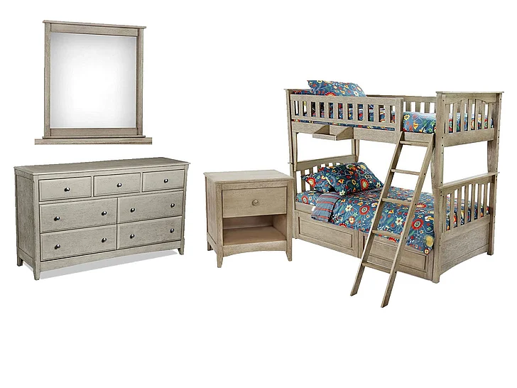 Night & Day Chesapeake Sailboat 4pc Bunk Bedroom Set in Brushed Driftwood