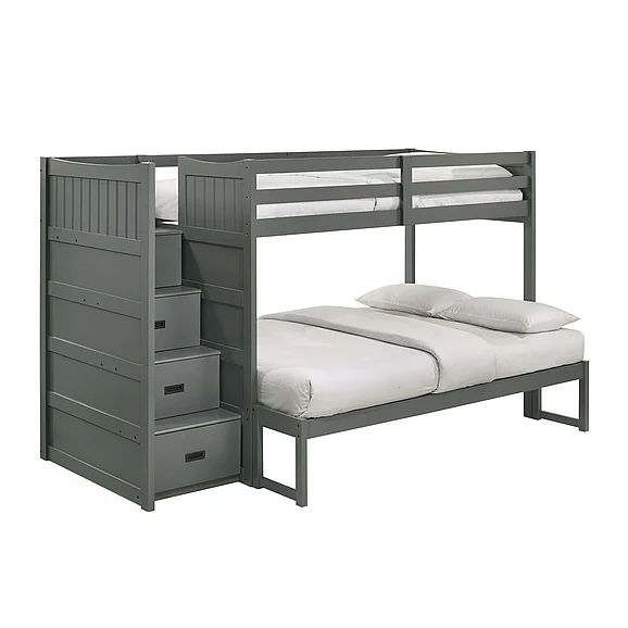 Elements International Sami Twin Over Full Step Bunk w/ Left HB in Grey SM350TFBL