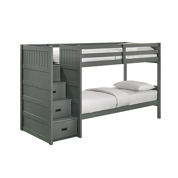 Elements International Sami Twin Over Twin Step Bunk w/ Left HB in Grey SM350TTBL