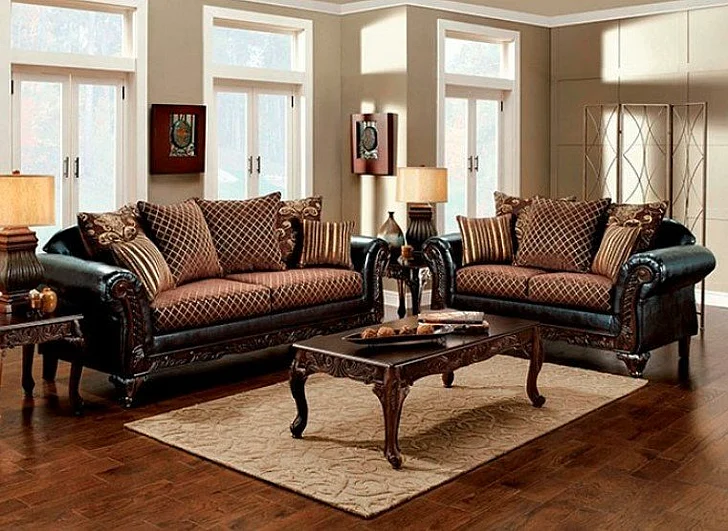 Furniture of America San Roque 2pc Living Room Set in Brown/Espresso/Dark Cherry