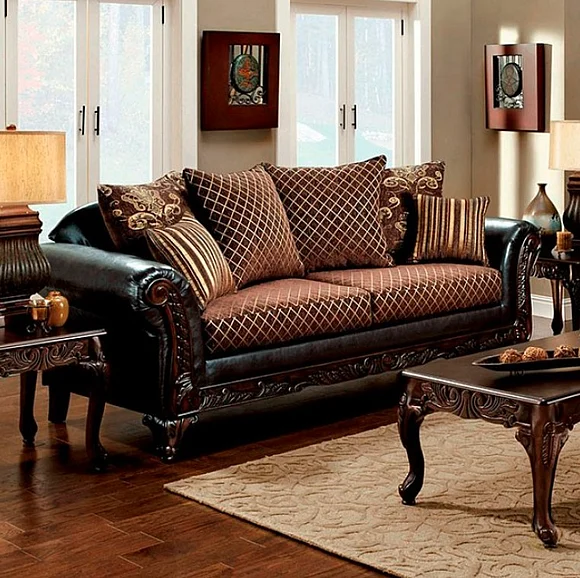 Furniture of America San Roque Sofa in Brown/Espresso/Dark Cherry SM7635N-SF