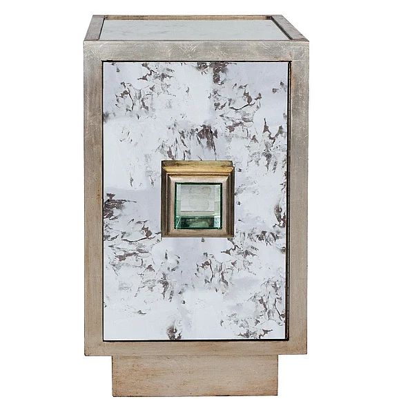 Worlds Away Savannah Ant Mir & Champagne Silver Leaf One Dr Cabinet SAVANNAH S