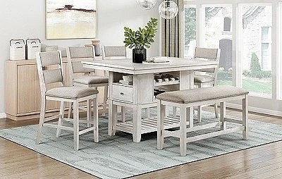 Homelegance Savile 5pc Counter Height Table Set in Antique White