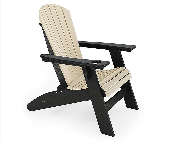 SoPoly St. Simons Curved Back Adirondack Chair in Black and Tybee Sand SCA001-BL-TY