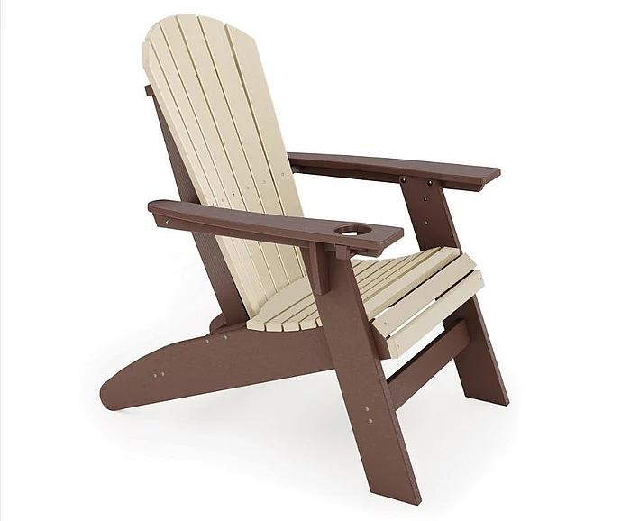 SoPoly St. Simons Curved Back Adirondack Chair in Pecan Brown and Tybee Sand SCA001-PE-TY