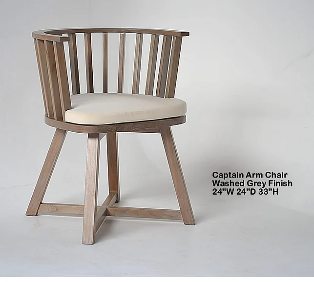 Indo Puri Captain Arm Chair in Washed Grey (Set of 2)