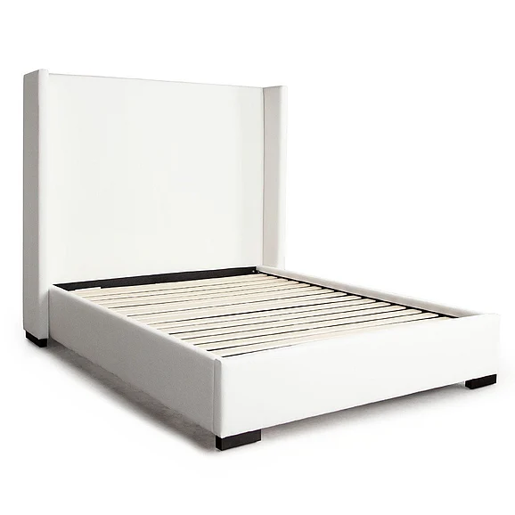 Diamond Sofa Seattle Eastern King Bed with Wing Accents and Mattress Platform in White Performance Fabric SEATTLE2WHEKBED
