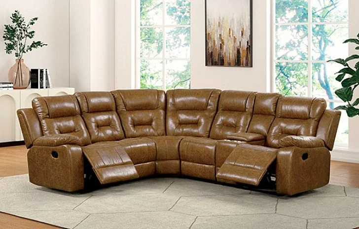 Furniture of America Ezekius Manual Reclining Sectional in Brown FM6011BR-M-SECT