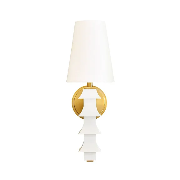 Worlds Away Sedona Handpainted Tole Pagoda Sconce in White SEDONA WH