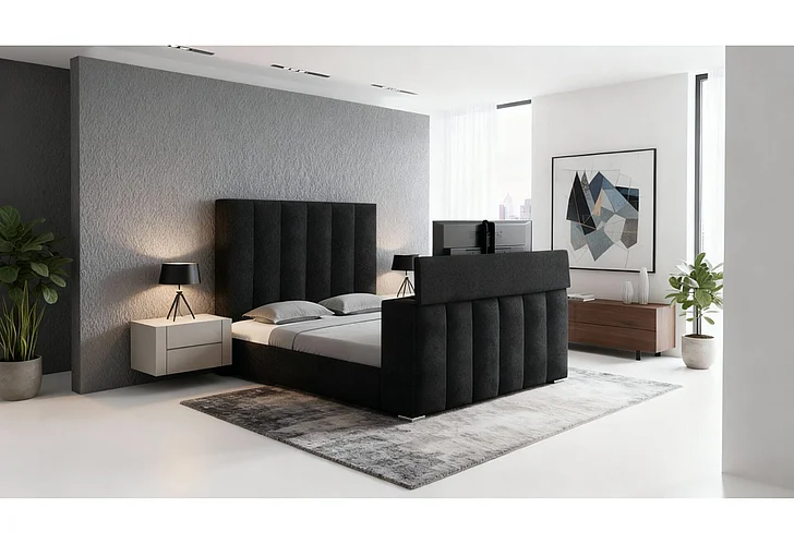 Global Furniture Serenity Onyx Queen Bed with Speaker, TV Lift and Fireplace SERENITY-ONYX-QB W/SPKR TV LIFT FP