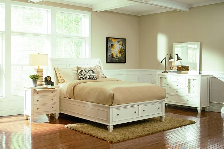 Coaster Sandy Beach Platform Storage Bedroom Set in White 201309