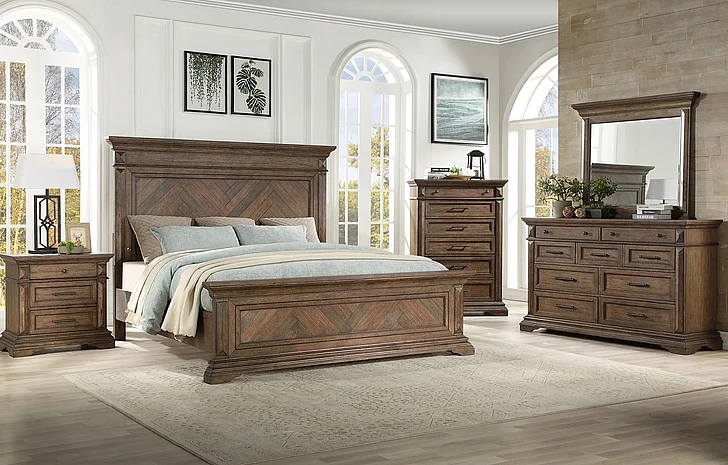 New Classic Furniture Mar Vista 4pc Bedroom Set in Brushed Walnut