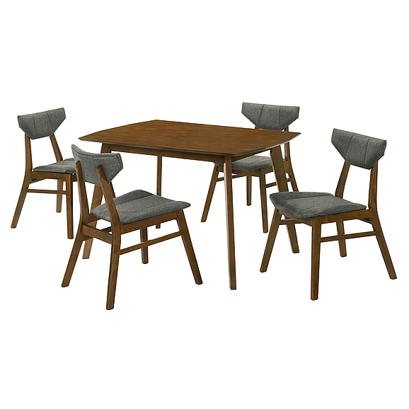 Armen Living Amaris 5-Piece Rectangular Walnut Dining Set w/ Charcoal Upholstered Chairs