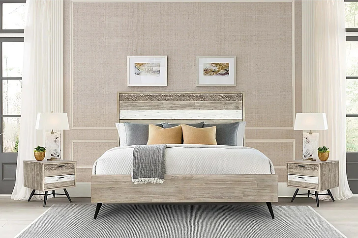 Armen Living Bridges 2pc Platform Bedroom Set in Two Tone Acacia Wood