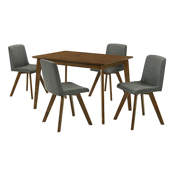 Armen Living Gina 5-Piece Rectangular Walnut Dining Set w/ Charcoal Upholstered Chairs