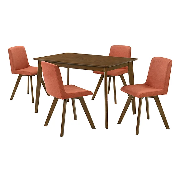 Armen Living Gina 5-Piece Rectangular Walnut Dining Set w/ Poppy Upholstered Chairs