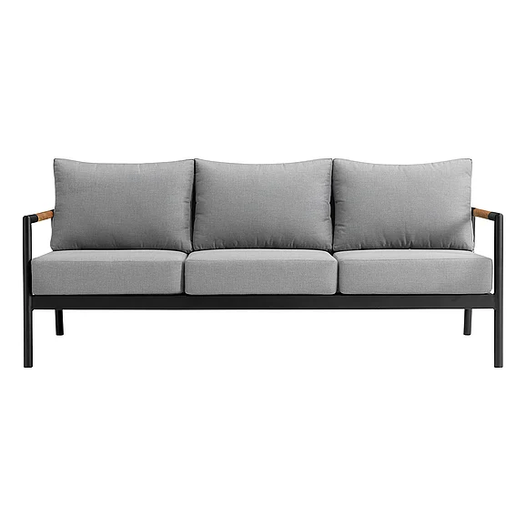 Armen Living Crown and Teak Outdoor Sofa in Black and Dark Gray SETODCRBLBX3