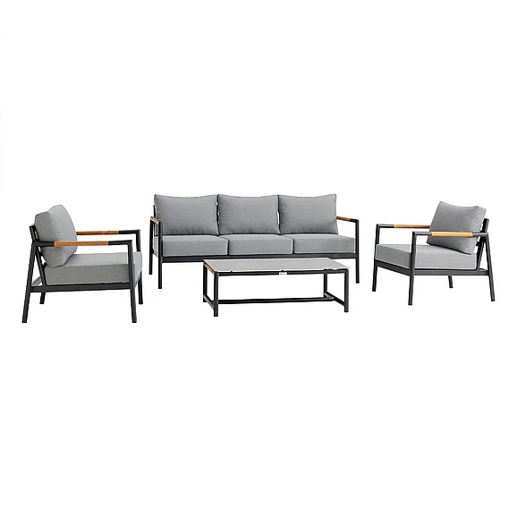 Armen Living Crown 2pc Outdoor Living Room Set in Black and Dark Gray