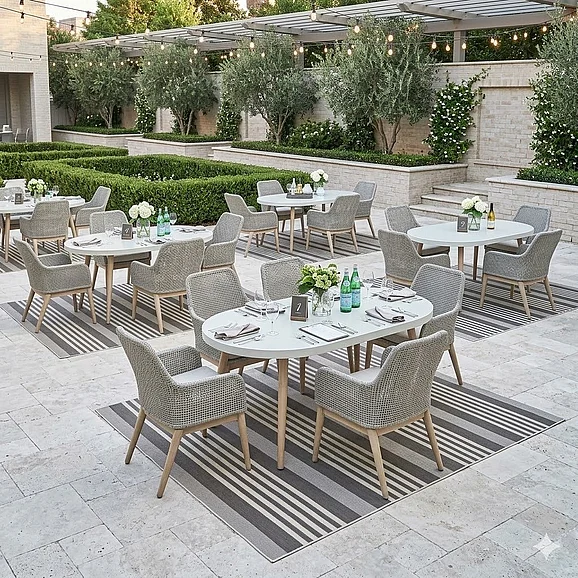 Restaurant Outdoor Seating Set - Seton Creek 7Pc Outdoor Dining Set in White