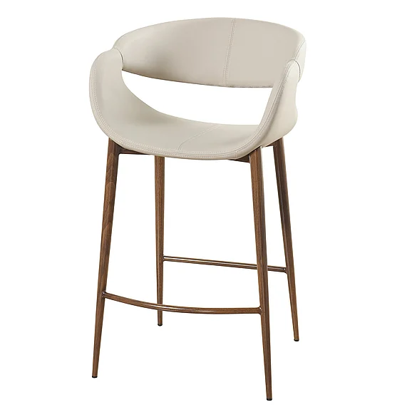 StyleCraft Taupe Stool Double Stitch Scoop with Walnut Steel Legs SF27091