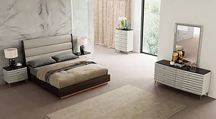 J&M Shanghai 4pc Platform Bedroom Set in Light Grey