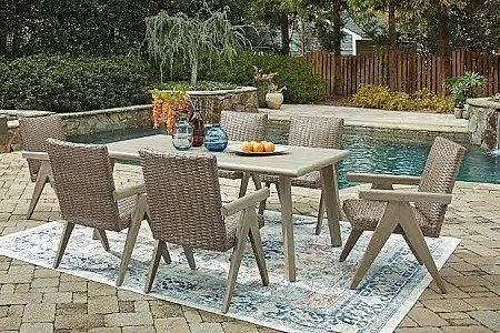 Ashley Furniture Haven Retreat 5pc Outdoor Dining Table Set In Beige
