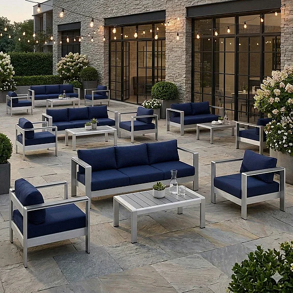 Restaurant Outdoor Seating Set - Modway Shore Outdoor Patio 4pc Seating Set in Silver Navy