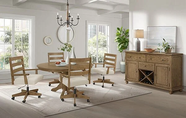 Intercon Furniture Colonial Oak 5pc Round Pedestal Table Set in Weathered Chestnut
