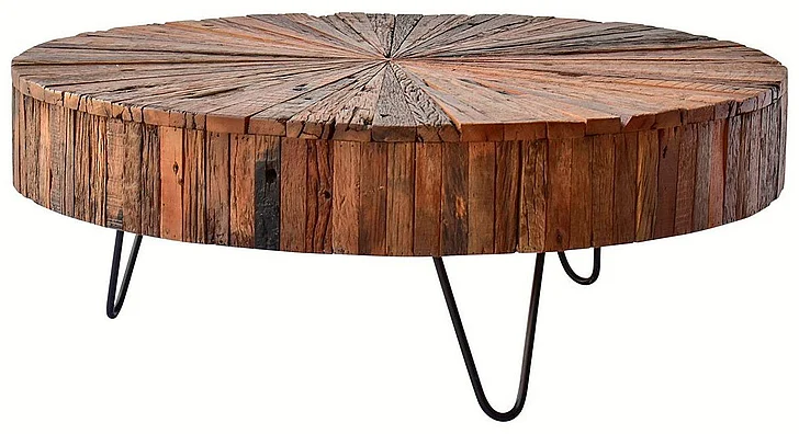 Howard 42" Round Antique Brown and Gunmetal Reclaimed Acacia Coffee Table DV7901 CLOSEOUT