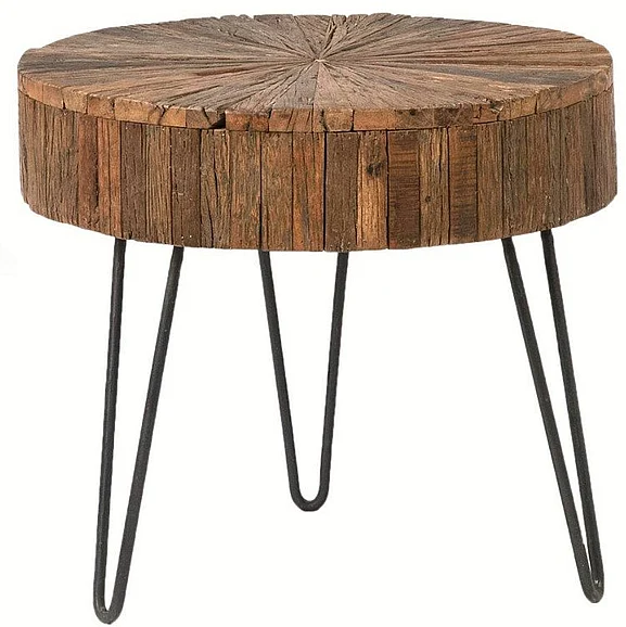 Howard 22" Round Antique Brown and Gunmetal Reclaimed Acacia Side Table DV7903 PROMO