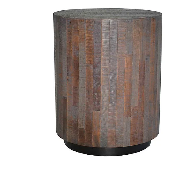 Indo Puri Block Cylinder Side Table in Meranti Grey
