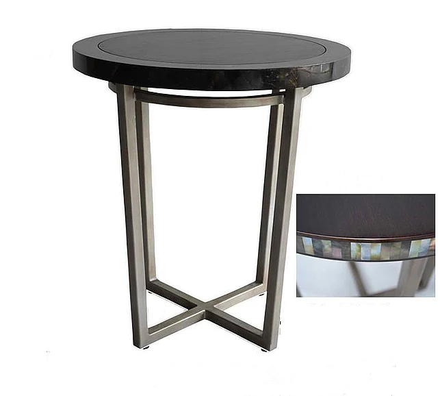 Indo Puri Cakra Round Side Table in Espresso and Champagne