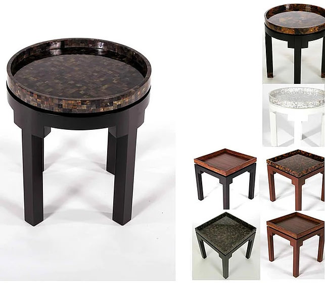 Indo Puri Kan Side Table w/ Penshell Tray in Espresso