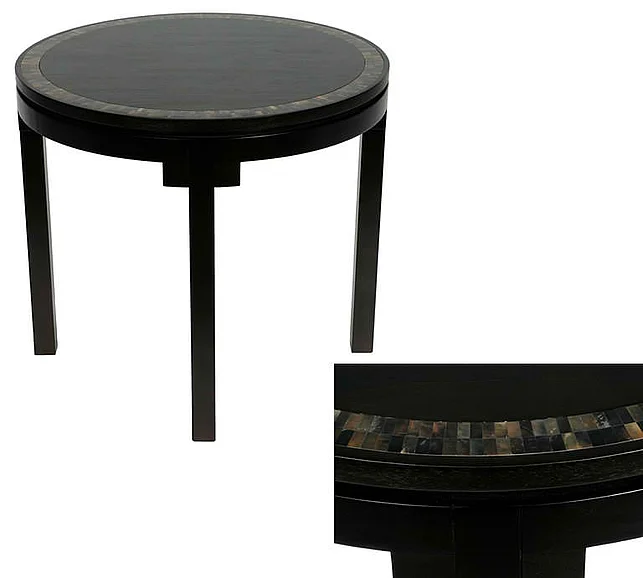 Indo Puri Kan Round Side Table w/ Penshell Lining in Espresso