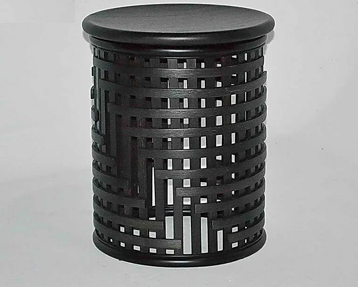 Indo Puri Lattice Cylinder Round Side Table in Espresso
