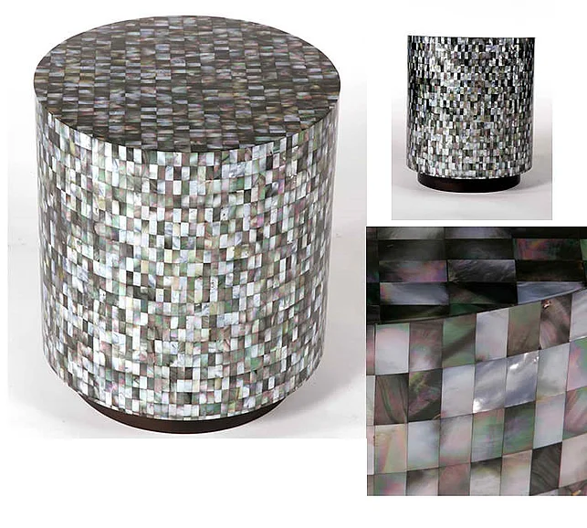 Indo Puri Mosaic Cylinder Side Table in Black MOP