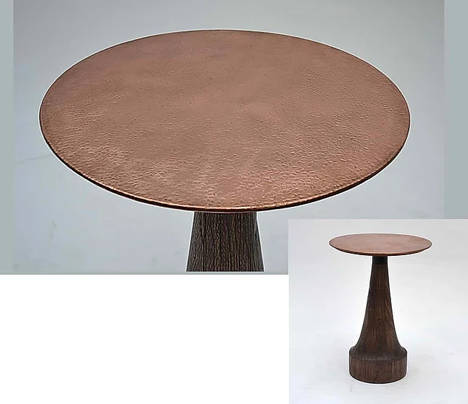 Indo Puri Sepuh Copper Top Side Table in Distressed Wood
