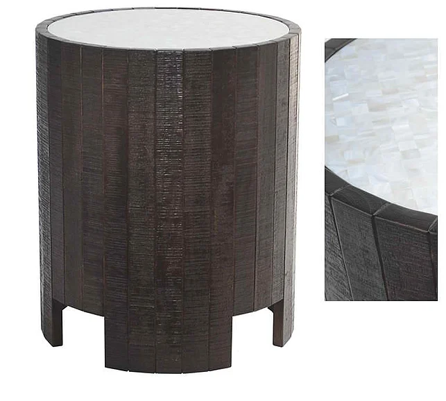 Indo Puri Wastu Round Barrel Side Table in Espresso
