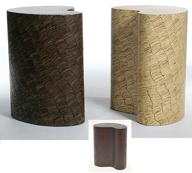Indo Puri Wave Coco Bark Side Table in Brown