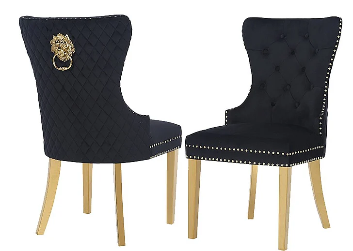 Galaxy Home Simba Gold Legs Dining Chair (Set of 2) in Black 659436063105
