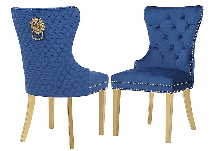 Galaxy Home Simba Gold Legs Dining Chair (Set of 2) in Blue 659436013254