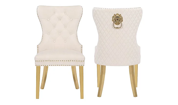 Galaxy Home Simba Gold Legs Dining Chair (Set of 2) in Beige 659436057739
