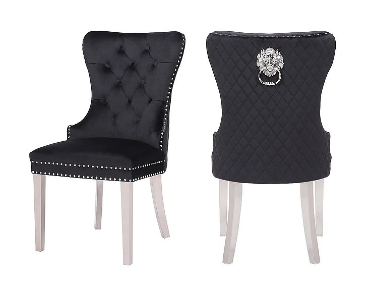 Galaxy Home Simba Stainless Steel Legs Dining Chair (Set of 2) in Black 808857776211