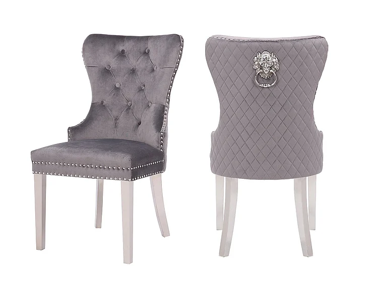 Galaxy Home Simba Stainless Steel Legs Dining Chair (Set of 2) in Grey 808857571366