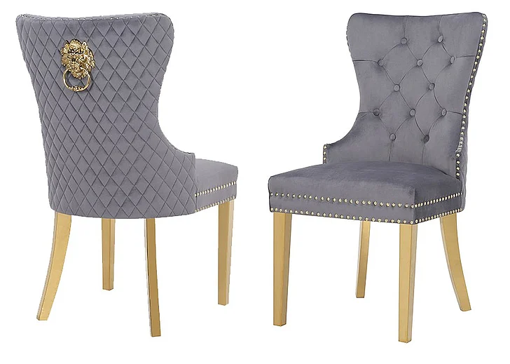 Galaxy Home Simba Gold Legs Dining Chair (Set of 2) in Grey 659436250550