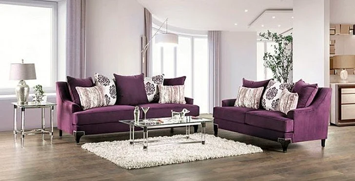 Furniture of America Sisseton 2pc Living Room Set in Purple