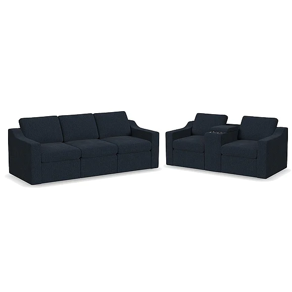 Linon Furniture Sky 2pc Slope Sofa Living Room Set in Blue